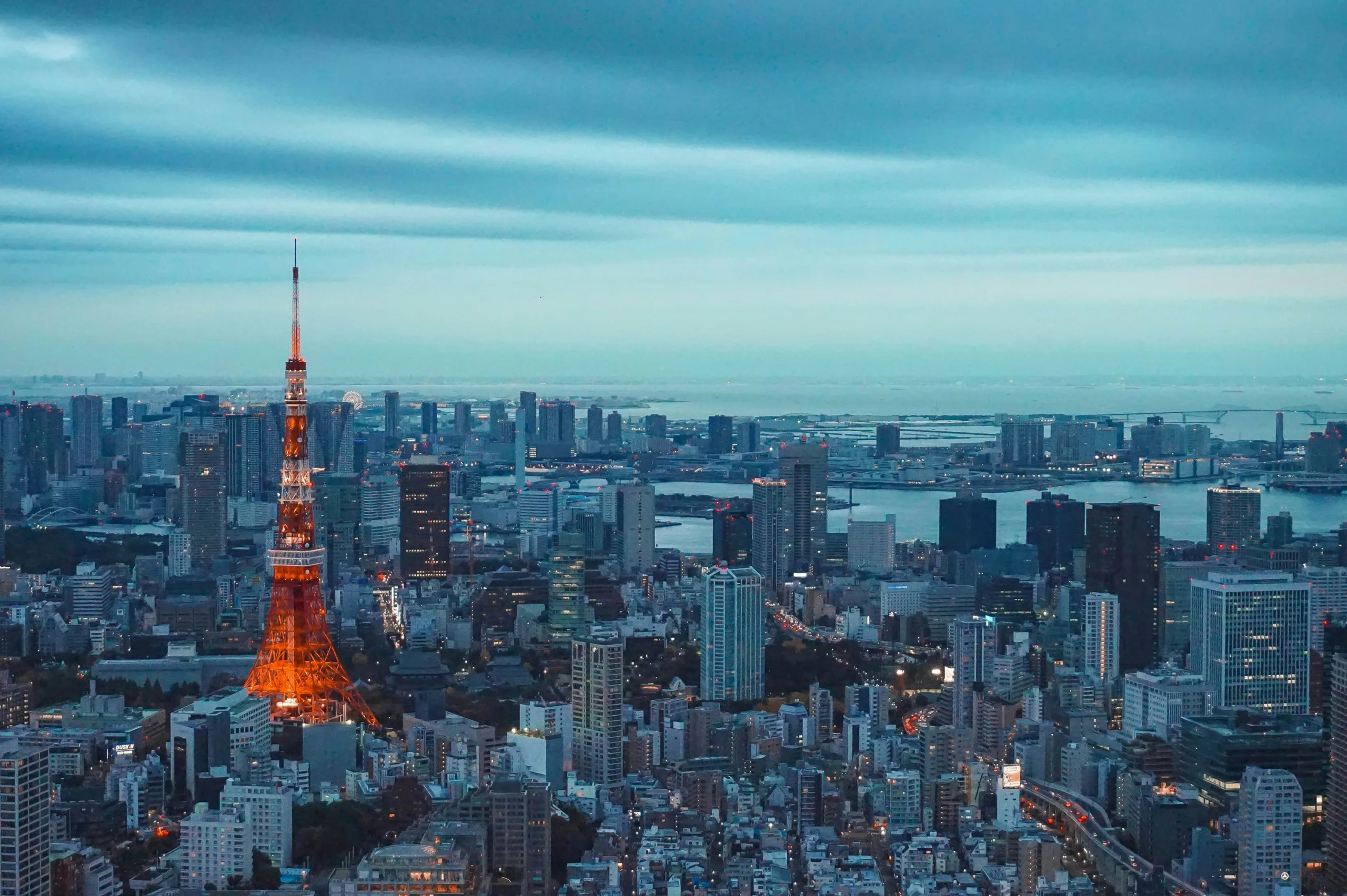 Tokyo Tower above the city at dusk